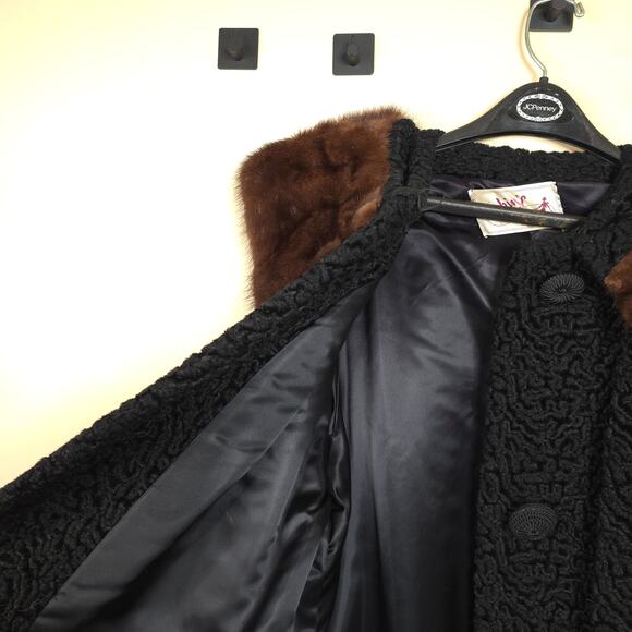 Vintage Rubin's Swirled Heavy Long Lined Coat with Fur Collar in Black Size XL - Picture 9 of 12
